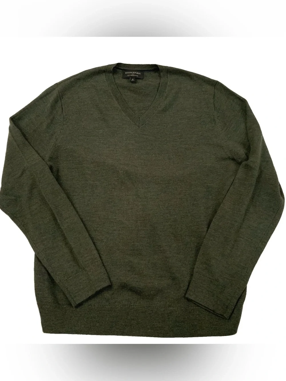 Banana Republic Mens Medium 100% Merino Wool Sweater V Neck Olive Green New